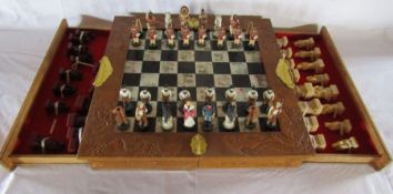 Oriental folding chess board with pull out drawers for resin pieces and an extra set of Wild West