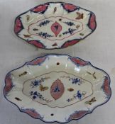 Pair of oval 18th century porcelain dishes hand painted with insects & gilt decoration 29cm x 19cm