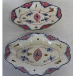 Pair of oval 18th century porcelain dishes hand painted with insects & gilt decoration 29cm x 19cm