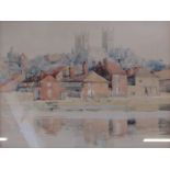 Watercolour of Lincoln Cathedral from Brayford Pool, Dated 1886 approx. 47cm x 40.5cm