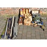 Large quantity of fishing equipment including 2 Hardy fly rods, Orvis Graphite fly rod, Keenfisher