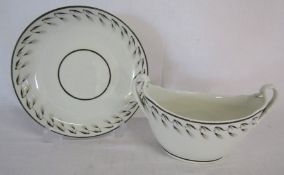 Pinxton Porcelain sucrier and matching saucer dish, brown-painted ears of barley border pattern 4