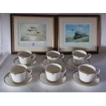 2 signed prints and 6 Royal Doulton 'Princeton' cups & saucers