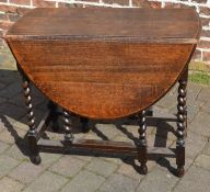 1930's oak gate leg table on barley twist legs