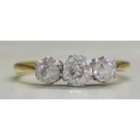18ct gold 3 stone diamond ring approximately 1 ct in total (0.25 + 0.50 + 0.25) size N 2.5g