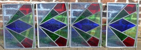 Four leaded colour glass panels each approx. 50cm by 35cm