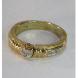 9ct gold ring with inset diamonds heart and shoulders, front opens with inscription inside 'I will