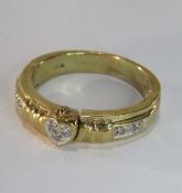 9ct gold ring with inset diamonds heart and shoulders, front opens with inscription inside 'I will
