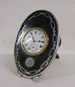 Edwardian tortoiseshell & silver frame with inset clock - clock currently working (workings &