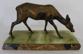 Art Deco spelter doe on onyx stand 36cm w, 13cm  d, 21cm h