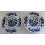 Pair of 18th century English Delft soup bowls with underglaze blue dec. 9 " / 23cm dia. (some