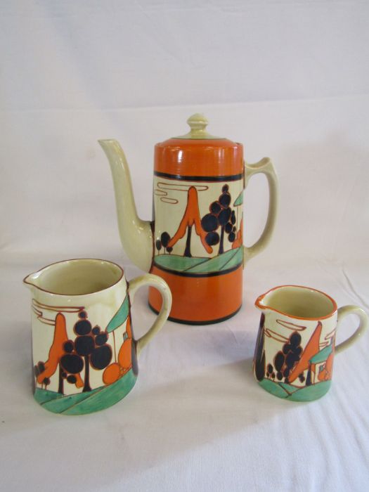 Clarice Cliff Fantasque - orange trees and house pattern - part coffee and tea set, to include a - Image 17 of 38