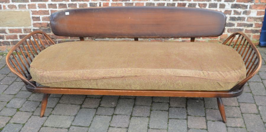 Ercol day bed, some splitting to the hoop ends & spindles L 210cm W 77cm