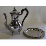 Christofle of France silver plated coffee pot with floral knop and ebony handle 19.5cm, plated
