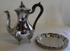 Christofle of France silver plated coffee pot with floral knop and ebony handle 19.5cm, plated
