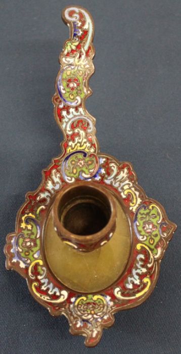 Cloisonne enamel decorated candle holder / chamberstick