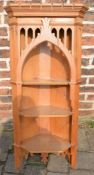 Victorian gothic pitch pine corner shelf Ht 102cm W 46cm D 25cm