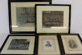 2 framed black and white photographs depicting unknown military groups, football team c.1910 with