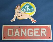 Lotus cars enamel sign & a danger sign