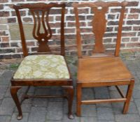 2 Georgian Chippendale influence dining chairs (one with woodworm) & a small Victorian foot stool