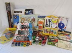 Selection of die-cast model cars, puzzles, cigarette and teacard albums etc