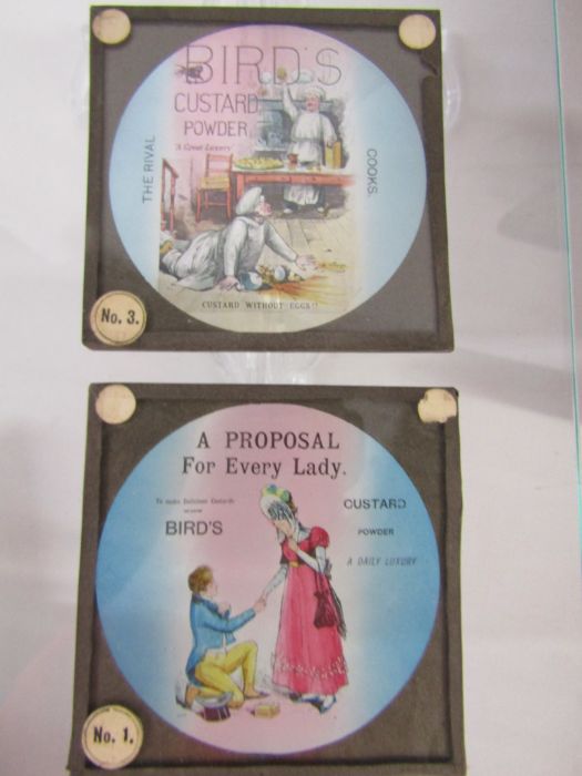 Collection of glass lantern slides to include advertising slide for 'Bird's' and 'Cadbury'  and - Image 5 of 9