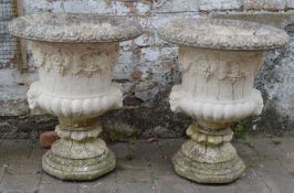 Pair of large concrete classical garden urns Ht 66cm