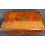 Victorian burr walnut writing slope with brass inlay & presentation plaque, fitted interior