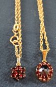 2 gold plated gem set pendants & 9ct gold necklace (3.2g)