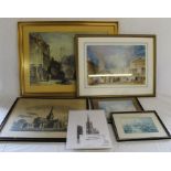 Limited edition framed print of Louth after J M W Turner, 2 prints of Lincoln Cathedral,