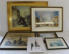 Limited edition framed print of Louth after J M W Turner, 2 prints of Lincoln Cathedral,