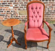 19th century wine table & a reproduction open armchair