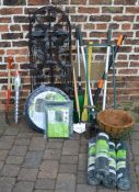 Garden equipment - wire trellising,  4 rolls of garden mesh, hanging baskets, garden waste bags,