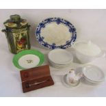 Collection of items to include W.German Rumtopf, Dudley blue and white plate, Royal Worcester egg