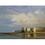 Gilt framed oil on board depicting the cliffs at Broadstairs by Peter White 62.5cm x 50cm