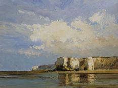Gilt framed oil on board depicting the cliffs at Broadstairs by Peter White 62.5cm x 50cm