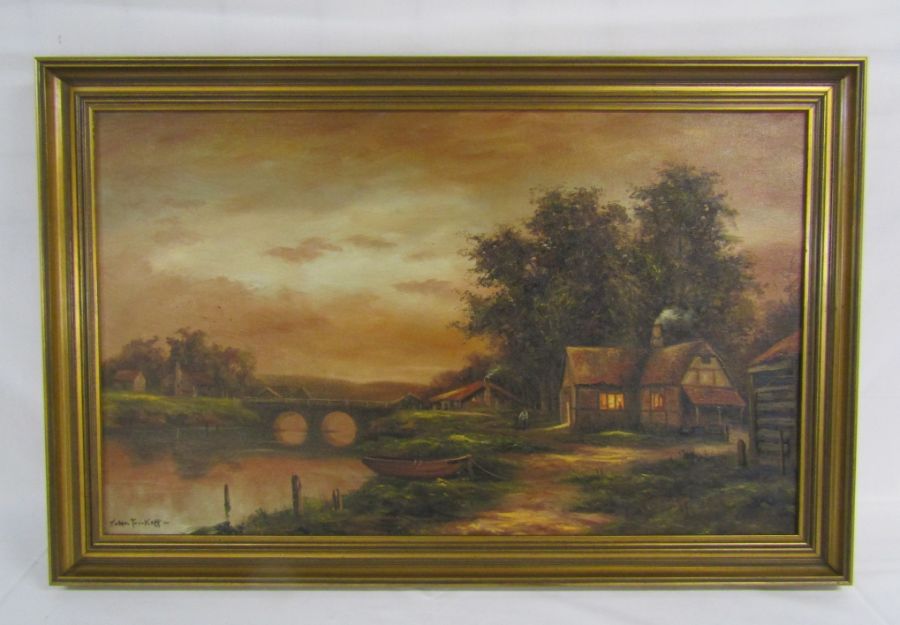 John Trickett river landscape oil painting -  approx. 85cm x 55cm (including frame) - Image 2 of 4