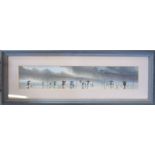 Framed watercolour by Norfolk artist Peter Baslam 'Promenade' 53 cm x 19 cm (size including frame)