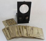 Exposition Universelle ebonised card viewer / magnifier & quantity of photographic cards depicting