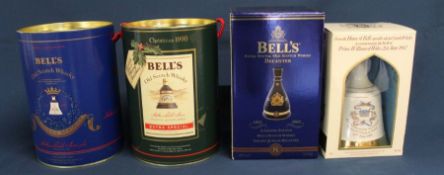 4 Bell's Old Scotch Whisky decanters:- Christmas 1990, Commemorating Birth of Princess Beatrice