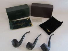 3 Davidoff tobacco pipes 2 x 101 sandblasted 'Bent Billiard' and 103 sandblasted 'Curved Pot'