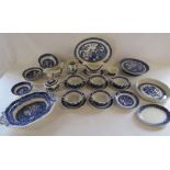 Collection of Willow pattern & other blue & white ceramics including Woods & Sons, Wedgwood and