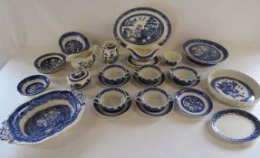 Collection of Willow pattern & other blue & white ceramics including Woods & Sons, Wedgwood and