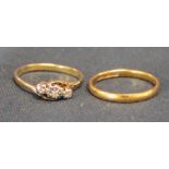 22ct gold wedding band (2.1g) & 18ct gold diamond chip ring (2.3g)