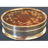 Edwardian oval silver dressing table pot lined with velvet with tortoiseshell lid inlaid with silver