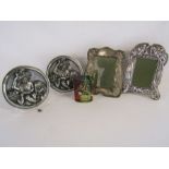 Collection of items to include resin plaques (damage and repair to feet), a resin with fish inset