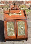 Victorian purdonium coal box with aesthetic period brass panels with patent doors & tin liner