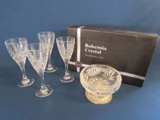 Bohemia crystal glasses and a glass bonbon dish