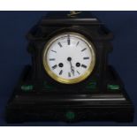 19th century slate mantel clock with malachite inlay, movement by Hy Marg, Paris