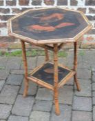 Early 20th century octagonal bamboo table with lacquer top Dia 57cm